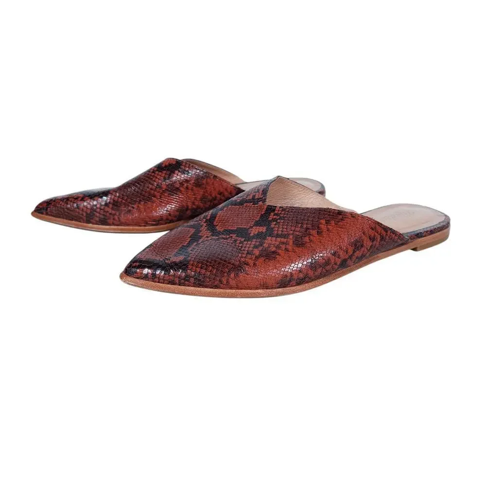 Madewell The Emilia Mule 8 Red Black Snake Embossed Leather Pointed Toe Flats